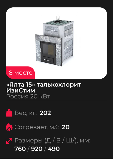 Печь для бани и сауны Ялта 15 талькохлорит ИзиСтим