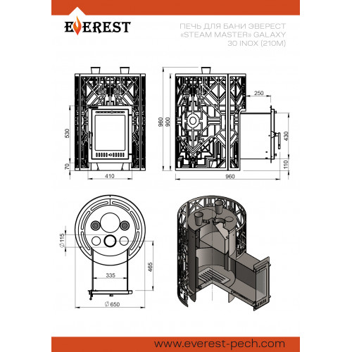 Печь для бани Эверест "Steam Master" GALAXY 30 INOX (320М) EVEREST